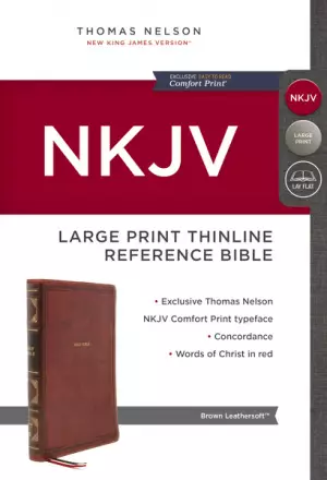 NKJV, Thinline Reference Bible, Leathersoft, Brown, Red Letter, Comfort Print