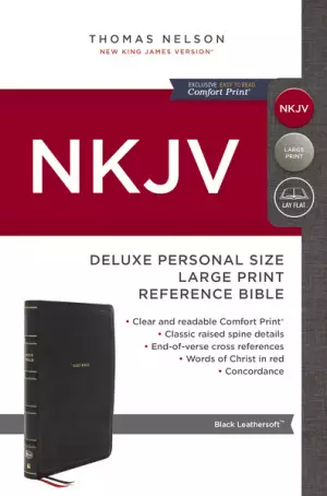 NKJV, Deluxe End-of-Verse Reference Bible, Personal Size Large Print, Leathersoft, Black, Red Letter, Comfort Print