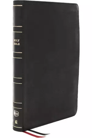 NKJV, Thinline Reference Bible, Genuine Leather, Black, Red Letter, Thumb Indexed, Comfort Print