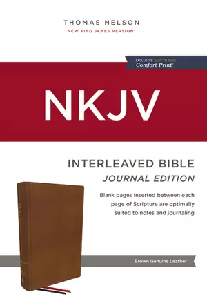 NKJV, Interleaved Bible, Journal Edition, Genuine Leather, Brown, Red Letter, Comfort Print