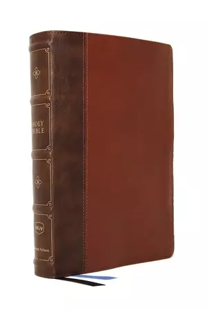 NKJV, Large Print Thinline Reference Bible, Blue Letter, Maclaren Series, Leathersoft, Brown, Thumb Indexed, Comfort Print