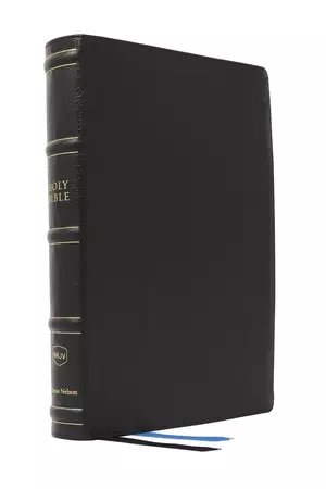 NKJV, Large Print Thinline Reference Bible, Blue Letter, Maclaren Series, Genuine Leather, Black, Thumb Indexed, Comfort Print