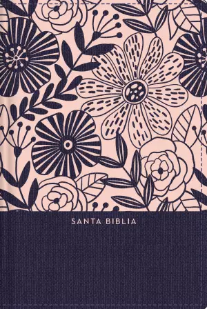 RVR60 Santa Biblia, Letra Grande, Tamaño Compacto, Tapa Dura/Tela, Azul Floral, Edición Letra Roja con Índice