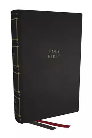NKJV, Compact Center-Column Reference Bible, Black Genuine Leather, Red Letter, Comfort Print