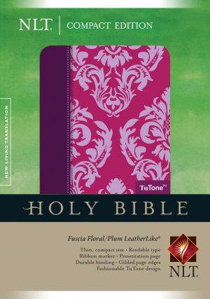 NLT Compact Bible, Pink, Imitation Leather, Gift, Gilt Edged, Ribbon Marker, Presentation Page, Floral Design, Durable Cover