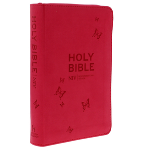 NIV Pocket Sized, Bible, Pink, Imitation Leather, Anglicised, Zip, Ribbon Marker, Presentation Page,