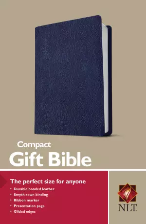 NLT Compact Gift Bible, Blue, Leather, Ribbon Marker, Presentation Page, Silver-Gilded Edges