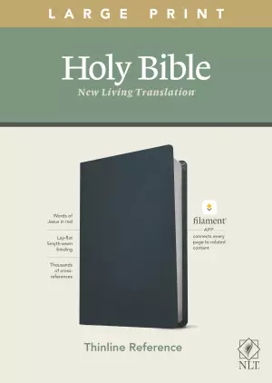 NLT Large Print Thinline Reference Bible, Filament-Enabled Edition (Genuine Leather, Navy Blue, Red Letter)