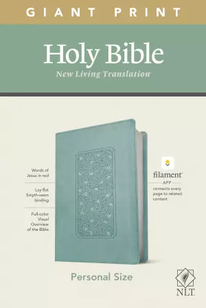 NLT Personal Size Giant Print Bible, Filament Enabled Edition, Red Letter, LeatherLike, Floral Frame Teal