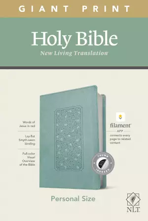 NLT Personal Size Giant Print Bible, Filament-Enabled Edition (LeatherLike, Floral Frame Teal, Indexed, Red Letter)