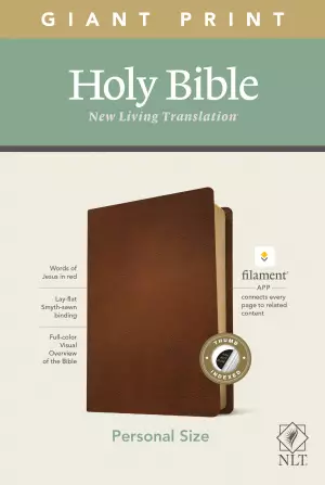 NLT Personal Size Giant Print Bible, Filament-Enabled Edition (Genuine Leather, Brown, Indexed, Red Letter)