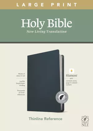 NLT Large Print Thinline Reference Bible, Filament-Enabled Edition (Genuine Leather, Navy Blue, Indexed, Red Letter)