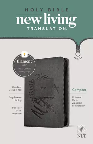 NLT Filament Bible, Charcoal, Imitation Leather, Compact, Zipped, Red Letter,  Print + Digital Bible, App Content, Study Material, Devotional Material