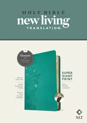 NLT Super Giant Print Bible, Filament-Enabled Edition (Leatherlike, Peony Rich Teal, Indexed, Red Letter)