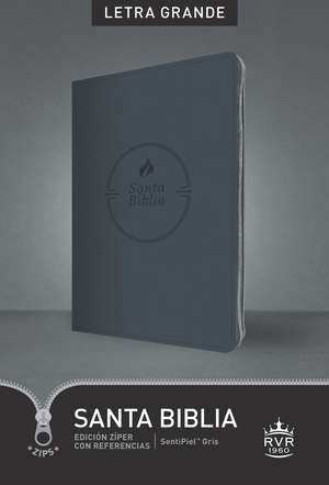 Santa Biblia RVR60, Edición zíper con referencias, letra grande (SentiPiel, Gris, Índice, Letra Roja)