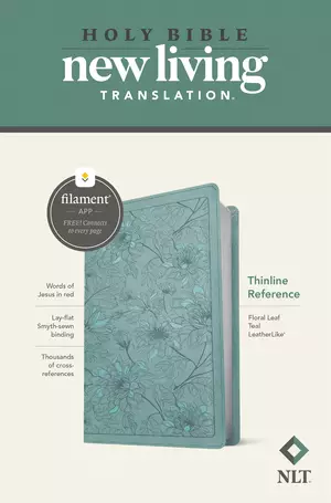 NLT Thinline Reference Bible, Filament-Enabled Edition (LeatherLike, Floral Leaf Teal, Red Letter)