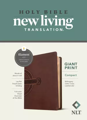 NLT Compact Giant Print Bible, Filament-Enabled Edition (LeatherLike, Mahogany Celtic Cross, Red Letter)