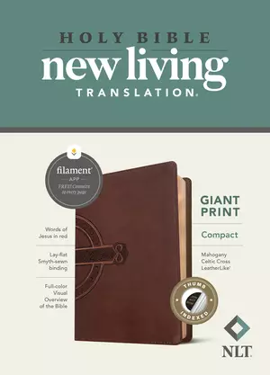 NLT Compact Giant Print Bible, Filament-Enabled Edition (LeatherLike, Mahogany Celtic Cross, Indexed, Red Letter)