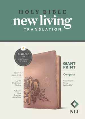 NLT Compact Giant Print Bible, Filament-Enabled Edition (LeatherLike, Rose Metallic Peony, Red Letter)