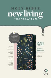 NLT Large Print Thinline Reference Zipper Bible, Filament-Enabled Edition (LeatherLike, Meadow Navy & Pink , Red Letter)