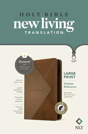NLT Large Print Thinline Reference Zipper Bible, Filament-Enabled Edition (LeatherLike, Messenger Stone & Camel , Indexed, Red Letter)