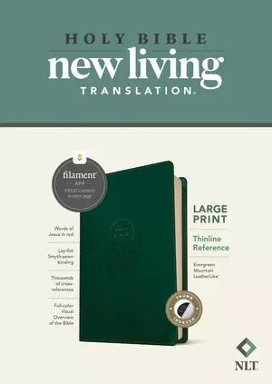 NLT Large Print Thinline Reference Bible, Filament-Enabled Edition (LeatherLike, Evergreen Mountain , Indexed, Red Letter)