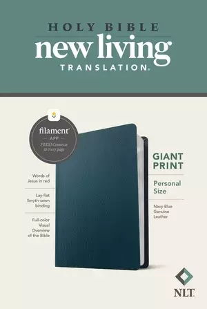 NLT Personal Size Giant Print Bible, Filament-Enabled Edition (Genuine Leather, Navy Blue, Red Letter)