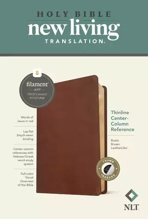 NLT Thinline Center-Column Reference Bible, Filament-Enabled Edition (LeatherLike, Rustic Brown, Indexed, Red Letter)