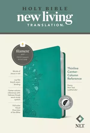 NLT Thinline Center-Column Reference Bible, Filament-Enabled Edition (LeatherLike, Peony Rich Teal, Indexed, Red Letter)