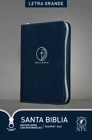 Santa Biblia NTV, Edición zíper con referencias, letra grande (SentiPiel, Azul, Índice)