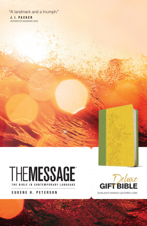 The Message Bible Deluxe Gift Bible, Yellow, Imitation Leather, Ribbon Marker, Presentation Page, Charts, Maps, Timelines
