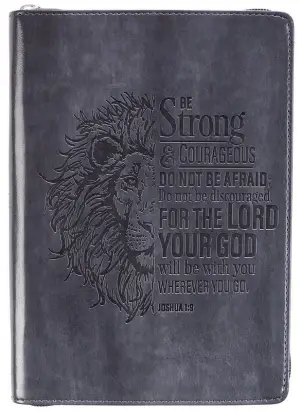 Lion Face Be Strong And Courageous Zippered Classic LuxLeather Journal