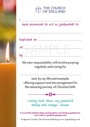 Pack 50 Church of England Godparent Keepsake Card