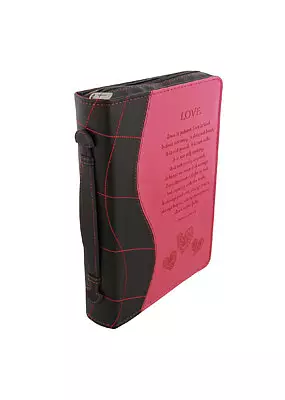 Large Love Pink Two Tone Lux Leather Bible Cover