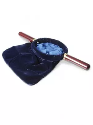 Blue Collection Bag with Wooden Handle