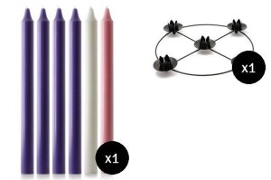 15" x 1 1/8" Advent Candles with 12" Frame - Purple, Pink & White