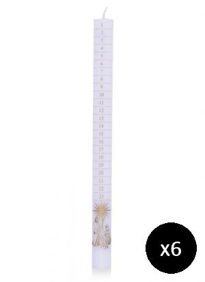 Advent Candle White Printed with Gold (Pack of 6)