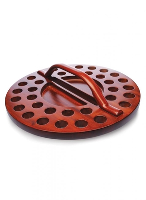 12" Round 34 Tot Mahogany Tray with Wafer Holder
