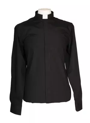 Black Clerical Shirt Long Sleeve - 15" Collar