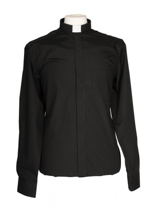 Black Clerical Shirt Long Sleeve - 17" Collar