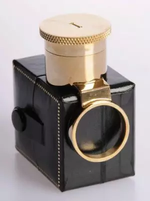 Single Gilded Holy Oil Stock with Ring & Engraved with I