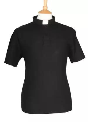 Black Polo Shirt with Priest's Collar - Size: Large