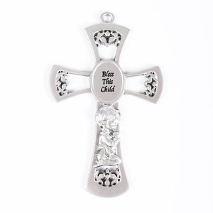 6" Baby Boy Pewter Wall Cross