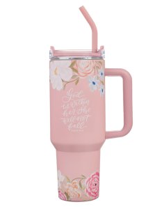 God is With Her Pink Floral 40 oz Stainless Steel Tumbler with Straw