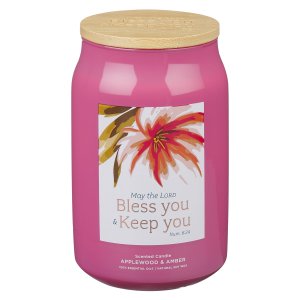 Glass Candle w/Bamboo Lid Bless You & Keep You Num. 6:24