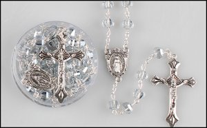 Crystal with Grey Tone Facetted Glass Rosary