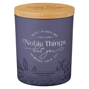 Glass Candle w/Bamboo Lid Blue Noble Things Prov. 31:29