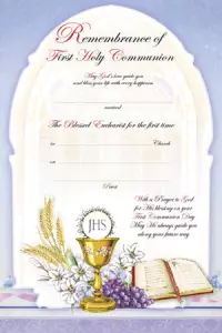 Symbolic Lilac and Blue Communion Certificate