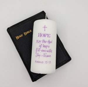 Hope May the God of Hope Fill You With Joy & Peace Romans 15:13 Candle