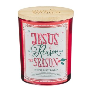 Glass Candle with Bamboo Lid Jesus is the Reason